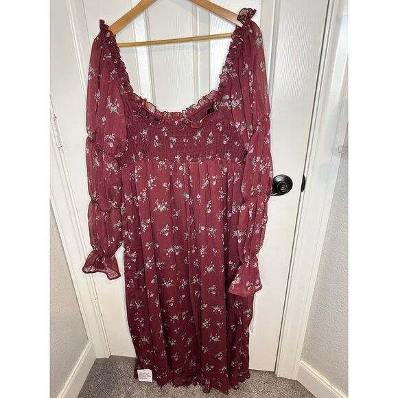 BNWT ASOS Maternity Burgundy Floral Print Milkmaid Long Sleeve Midi Dress Sz 12 - Picture 4 of 13